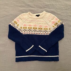J. Crew Navy and Cream Patterned Sweater Size Medium